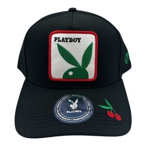 Playboy Hat Lids X Snapback‎ Black Square Patch Bunny Logo Cherry A-Frame Cap